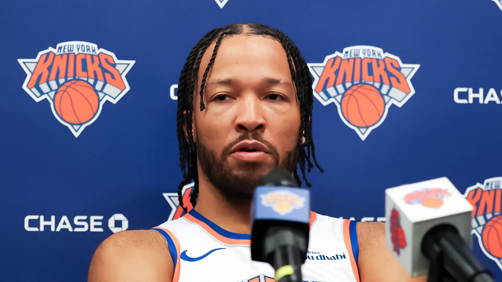Jalen Brunson of New York Knicks during a press conference.