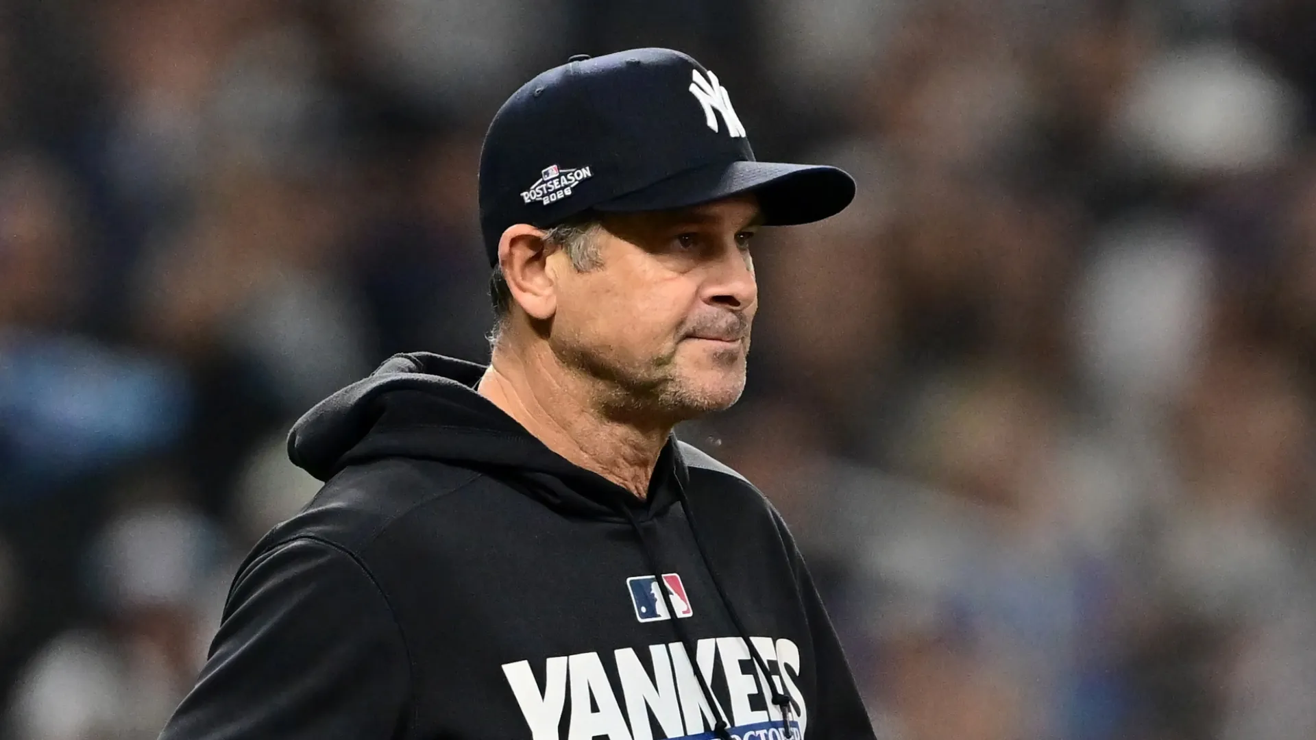 Aaron Boone #17 of the New York Yankees walks out to the mound during the fifth inning against the Tampa Bay Rays in game two of the American League Division Series at Tropicana Field on October 05, 2026 in St Petersburg, Florida.