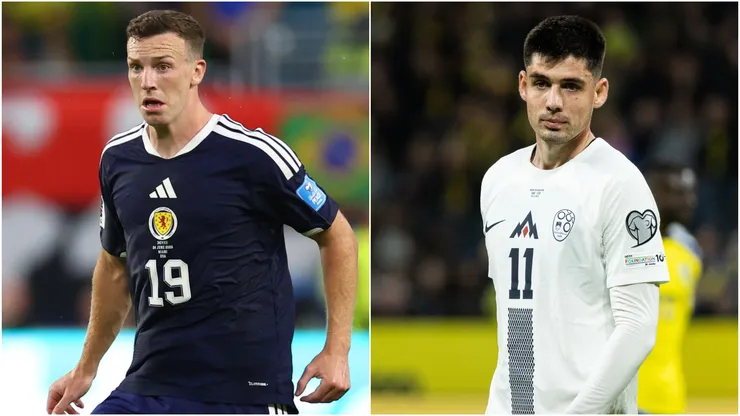 Lewis Ferguson of Scotland and Svit Seslar of Slovenia