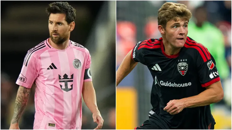 Lionel Messi #10 of Inter Miami and Jackson Hopkins #25 of D.C. United