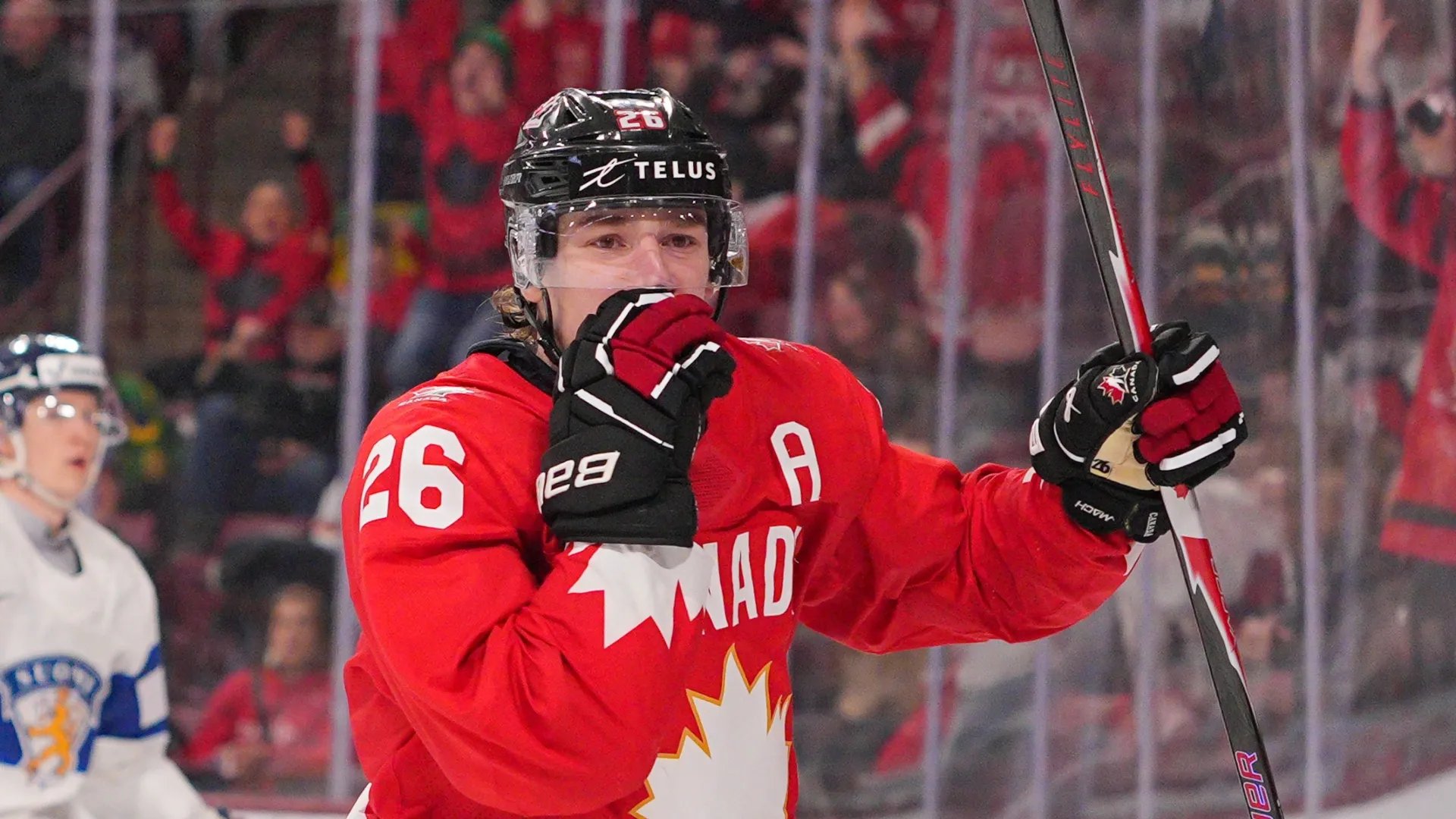 Cole Beaudoin playing for Canada at 2026 World Juniors.