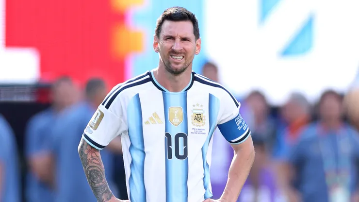 Lionel Messi of Argentina reacts.