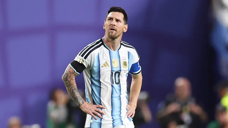 Lionel Messi of Argentina reacts.