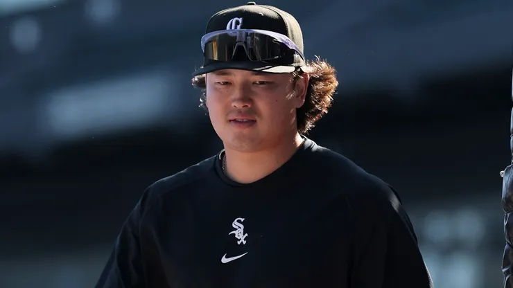 Munetaka Murakami #5 of the Chicago White Sox looks on during batting practice.
