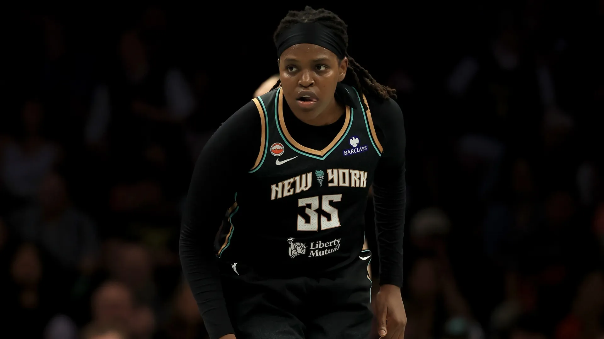 Jonquel Jones #35 of the New York Liberty (Source: Elsa/Getty Images)