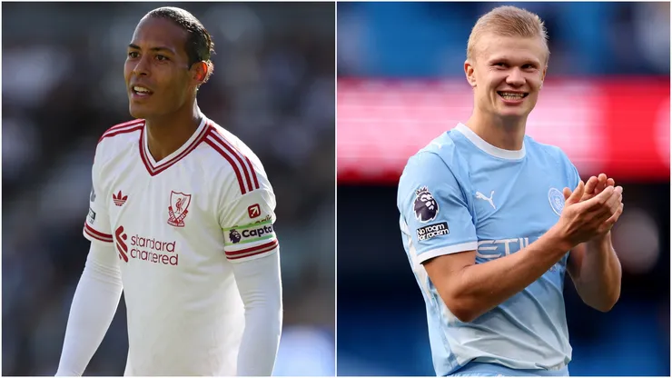 Virgil van Dijk of Liverpool and Erling Haaland of Manchester City
