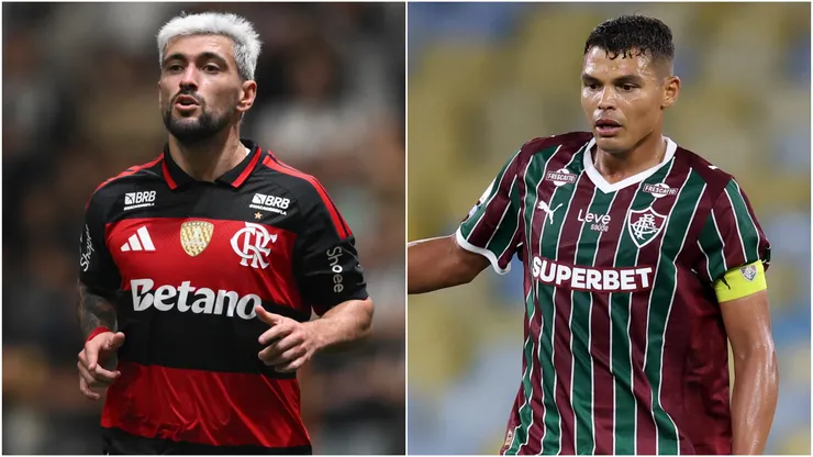 Giorgian de Arrascaeta of Flamengo and Thiago Silva of Fluminense