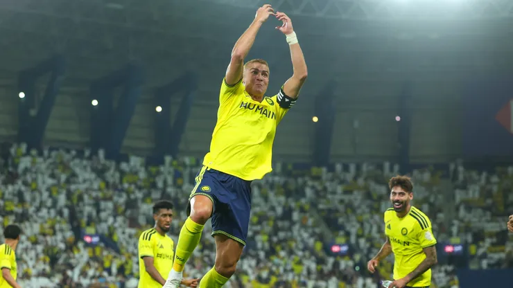 Cristiano Ronaldo of team Al Nassr FC celebrates scoring.