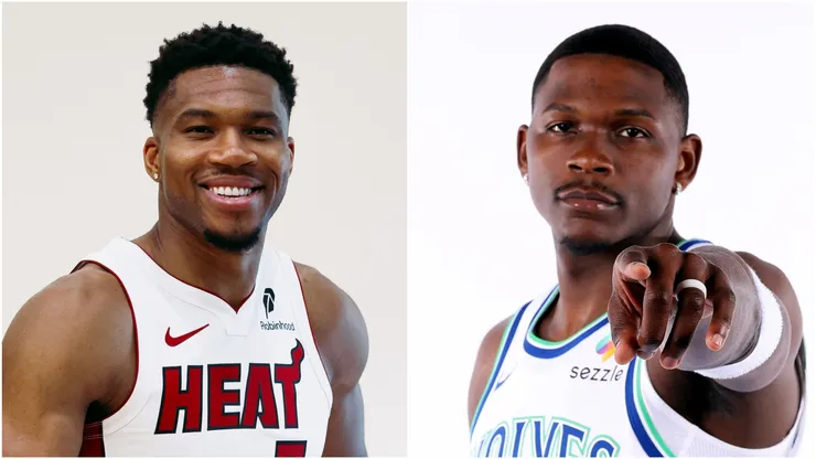 Giannis Antetokounmpo of Miami Heat and Anthony Edwards of Minnesota Timberwolves.