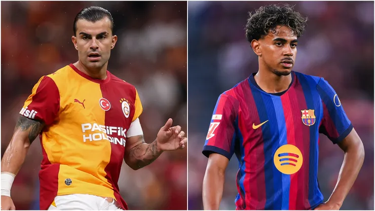 Abdulkerim Bardakci of Galatasaray and Lamine Yamal of Barcelona
