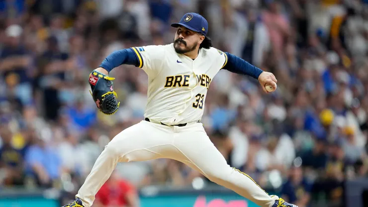 JoJo Romero #33 of the Milwaukee Brewers pitches.