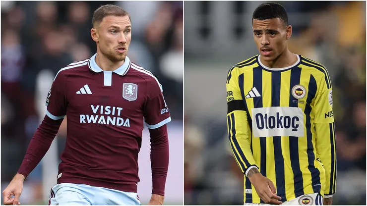 Matty Cash of Aston Villa and Mason Greenwood of Fenerbahce