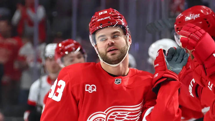 Alex DeBrincat #93 of the Detroit Red Wings at Little Caesars Arena.
