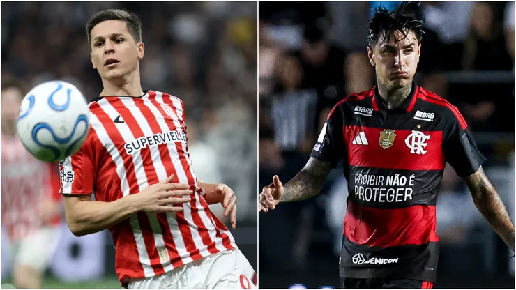 Guido Carrillo of Estudiantes and Erick Pulgar of Flamengo