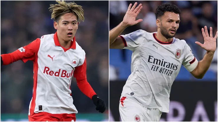 Sota Kitano of FC Salzburg and Goncalo Ramos of AC Milan