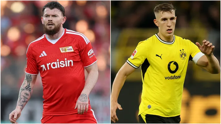 Oliver Jasen Burke of Union Berlin and Nico Schlotterbeck of Borussia Dortmund