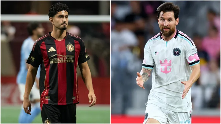 Steven Alzate #7 of Atlanta United and Lionel Messi #10 of Inter Miami