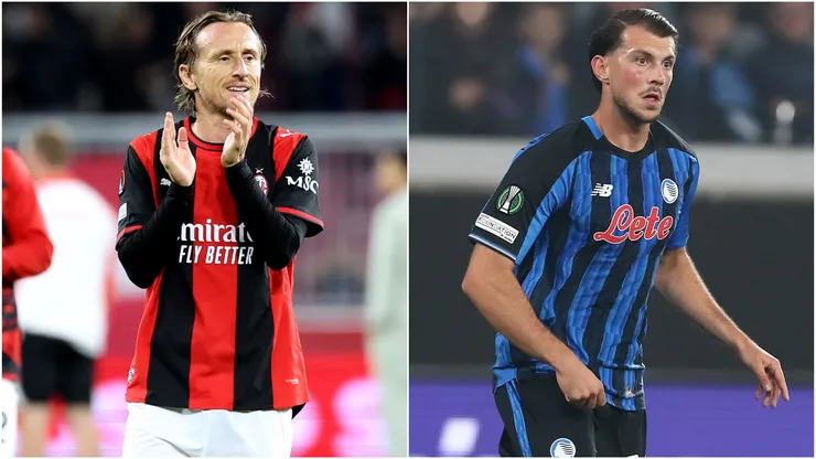 Luka Modric of AC Milan and Lazar Samardzic of Atalanta BC