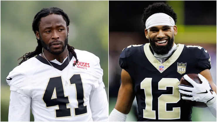 Alvin Kamara (left) and Chris Olave (right) of the New Orleans Saints.