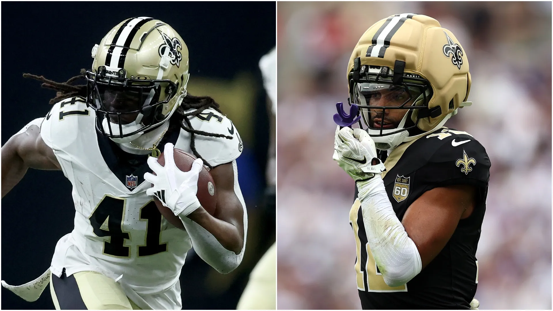 Alvin Kamara and Chris Olave of the Saints.