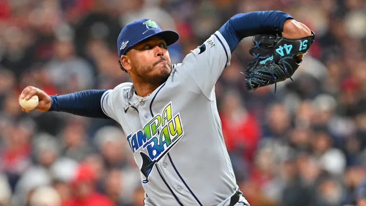 Freddy Peralta #51 of the Tampa Bay Rays throws a pitch during the sixth inning.