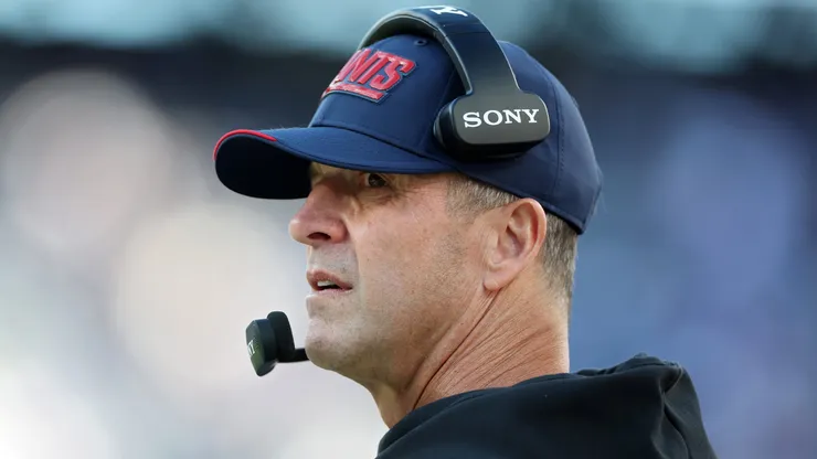 Head coach John Harbaugh of the New York Giants looks on during the fourth quarter.