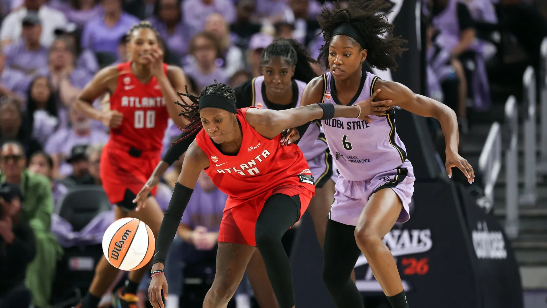 Rhyne Howard #10 of the Dream and Kaila Charles #6 of the Valkyries (Source: Ezra Shaw/Getty Images)