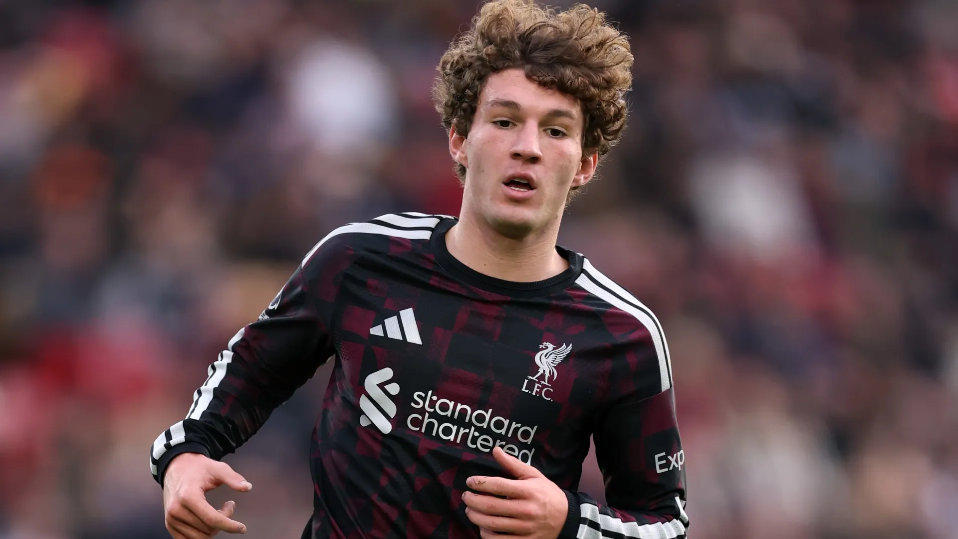 Lewis Koumas of Liverpool during the Premier League 2026/27 match (Source: Justin Setterfield/Getty Images)