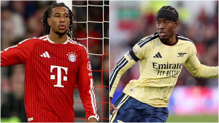Michael Olise of FC Bayern Munich and Noni Madueke of Arsenal