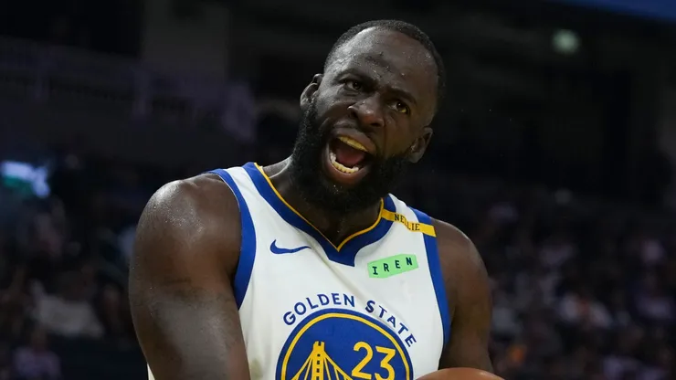 Draymond Green #23 of the Golden State Warriors reacts.