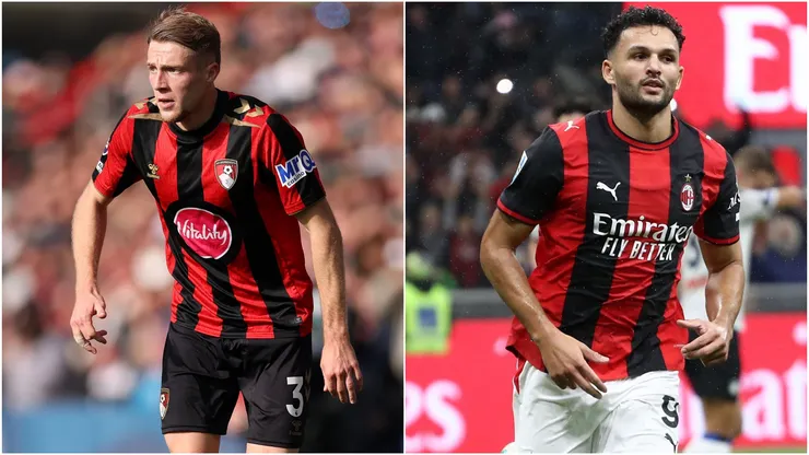 Adrien Truffert of Bournemouth and Goncalo Ramos of AC Milan
