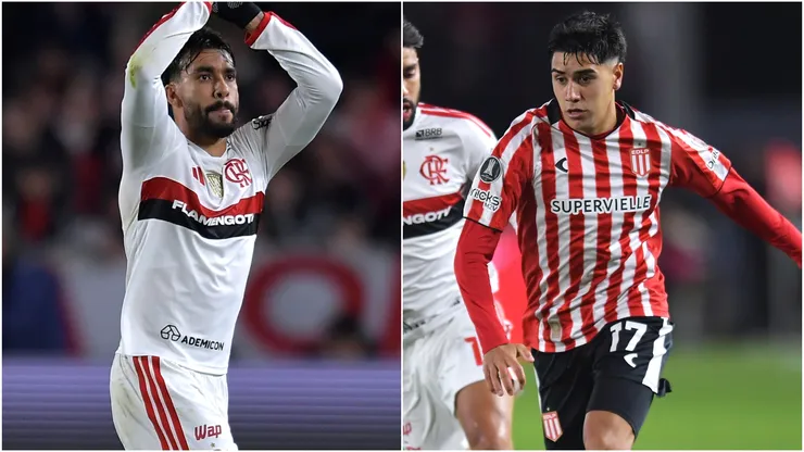 Lucas Paqueta of Flamengo and Joaquin Tobio Burgos of Estudiantes