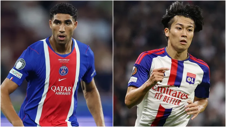 Achraf Hakimi of Paris Saint-Germain and Keito Nakamura of Olympique Lyonnais