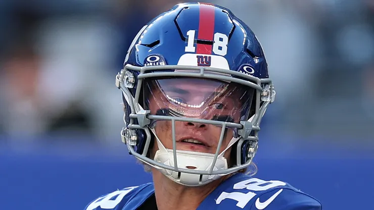 J.J. McCarthy #18 of the New York Giants at MetLife Stadium.