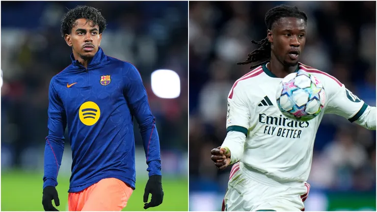 Lamine Yamal of FC Barcelona and Eduardo Camavinga of Real Madrid