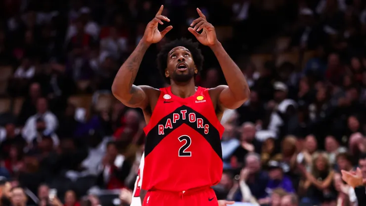 Kawhi Leonard #2 of the Toronto Raptors reacts.
