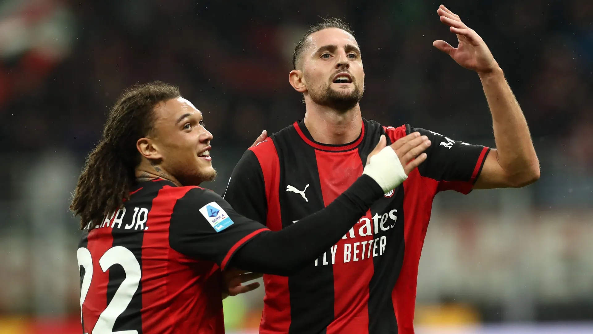 Adrien Rabiot of AC Milan with his team-mate Diego Moreiraafter (Source: Marco Luzzani/Getty Images)
