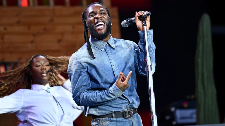 Burna Boy performs on the Pyramid stage during day five of Glastonbury Festival 2024