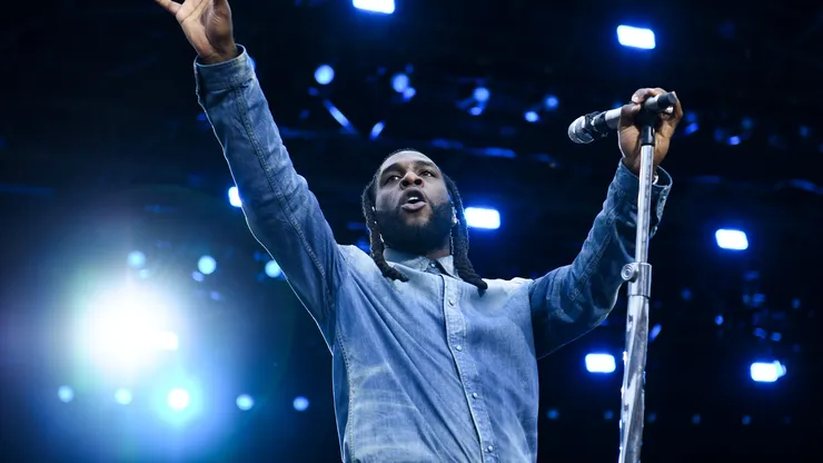 Burna Boy performs on the Pyramid stage during day five of Glastonbury Festival 2024