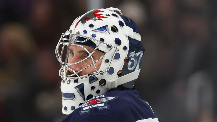 Connor Hellebuyck with the Winnipeg Jets