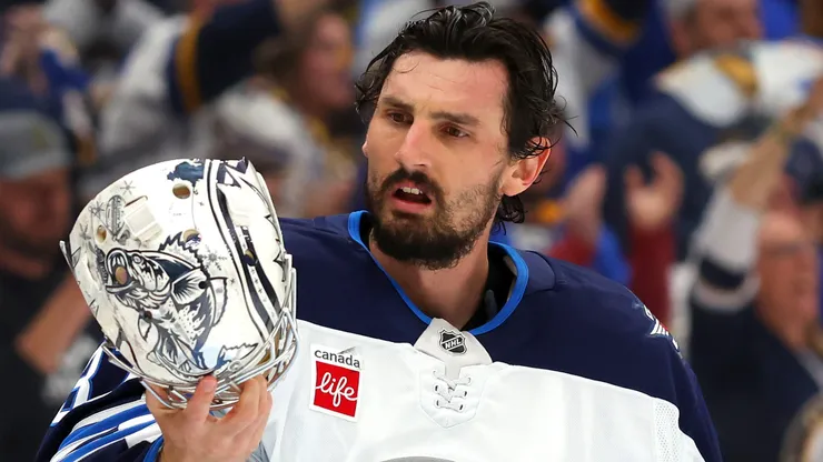 Connor Hellebuyck #37 while playing for the Winnipeg Jets.