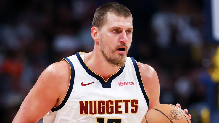 Nikola Jokic #15 of the Denver Nuggets dribbles.