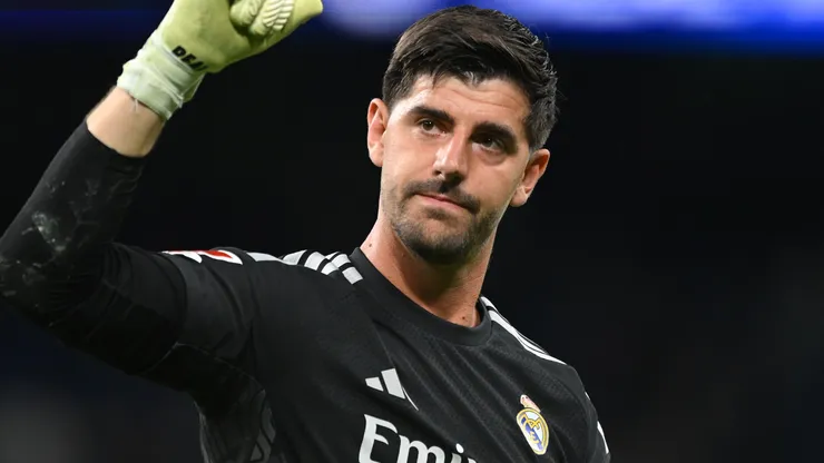 Thibaut Courtois of Real Madrid celebrates victory.