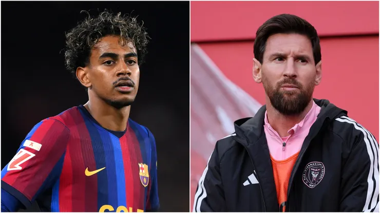 Lamine Yamal (left) of Barcelona and Lionel Messi (right) of Inter Miami.