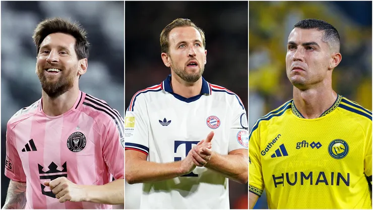 Lionel Messi (left), Harry Kane (middle), and Cristiano Ronaldo (right).