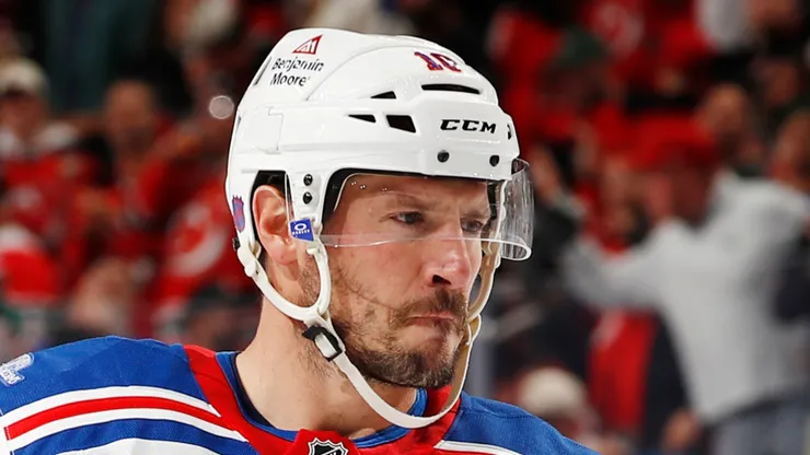 J.T. Miller #10 of the New York Rangers at Prudential Center in Newark, New Jersey.
