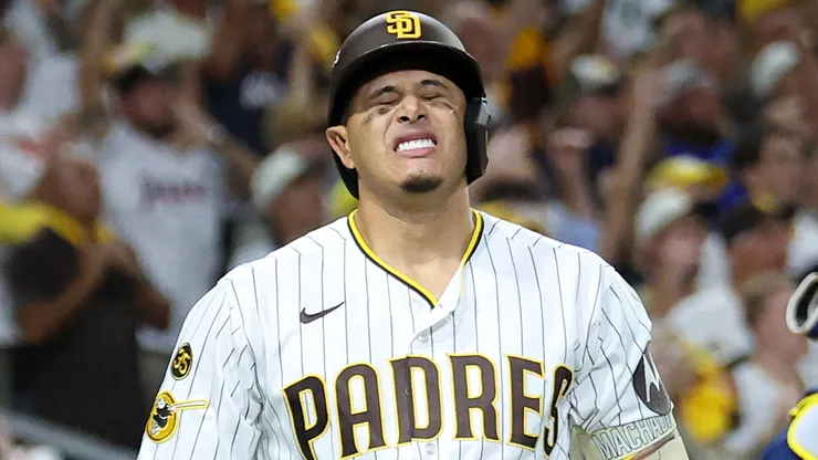 Manny Machado #13 of the San Diego Padres reacts.