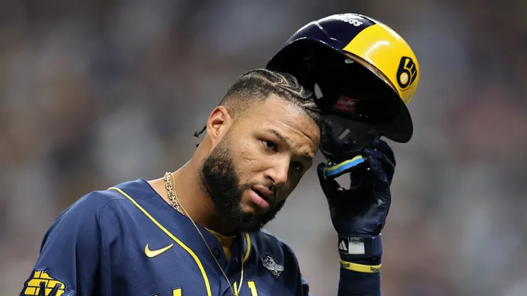 Jackson Chourio #11 of the Milwaukee Brewers at Tropicana Field.