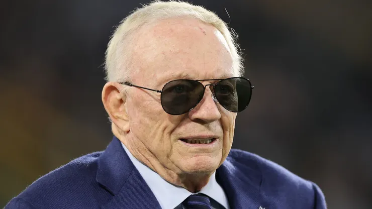 Jerry Jones, owner of the Dallas Cowboys, looks on from the field prior to the game.