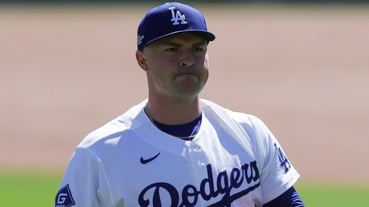 Tarik Skubal #29 of the Los Angeles Dodgers warms up prior to game.